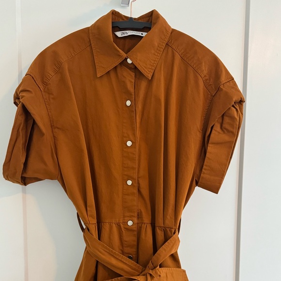 Zara | Midi Belted Shirt Dress with Gold Buttons - Picture 8 of 16